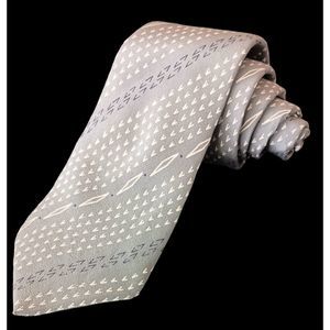 Vintage Men's Tie Shanghai Silk Institute Gray Tan Navy Ethnic Tribal 3" x 57.5"